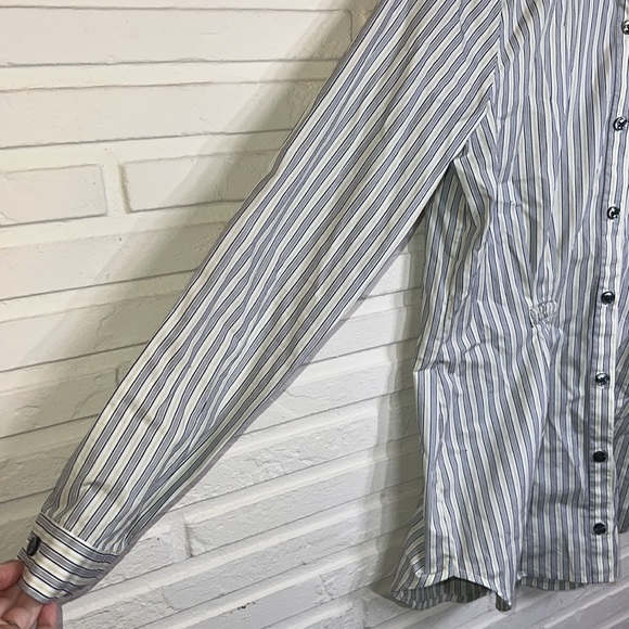 Cabi Blue and Yellow Striped Button Down Long Sleeve Shirt, Women Size Medium - Picture 3 of 8